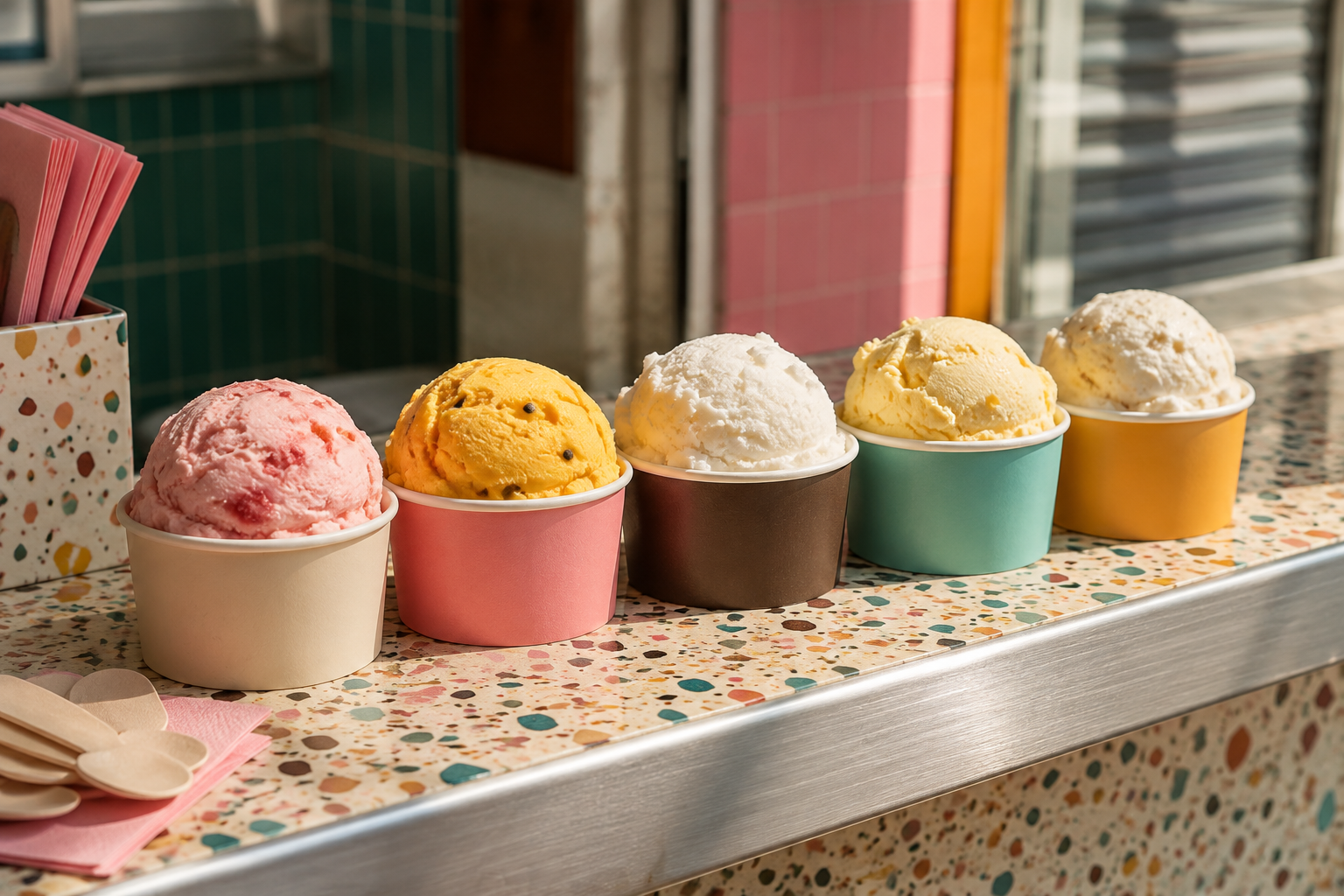 Vasos con helados en colores tropicales